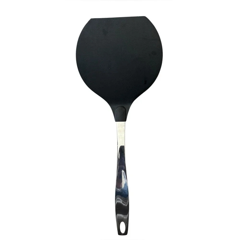 Oneida stainless steel turner spatula with a large, flexible black silicone head